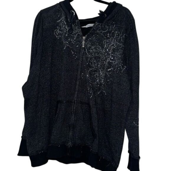 Maurices Womens Black Sequin Embellished Zip Up Hoodie Size 3X - Picture 1 of 8